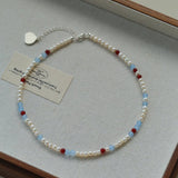 Waltz in Color Red & Blue Agate Pearl Necklace - floysun
