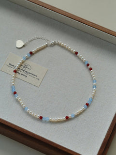 Waltz in Color Red & Blue Agate Pearl Necklace - floysun