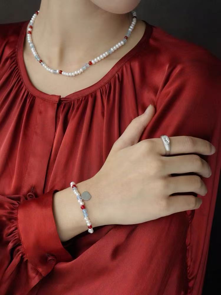 Waltz in Color Red & Blue Agate Pearl Necklace - floysun