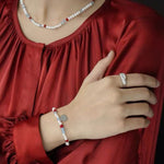 Waltz in Color Red & Blue Agate Pearl Necklace - floysun