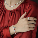 Waltz in Color Red & Blue Agate Pearl Necklace - floysun