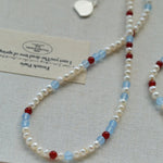 Waltz in Color Red & Blue Agate Pearl Necklace - floysun
