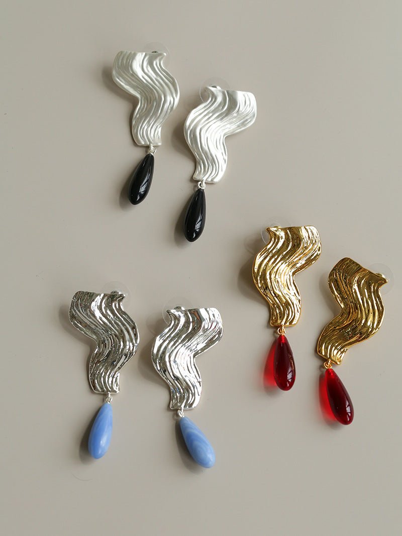 Wave Ripple Agate Drop Earrings - floysun