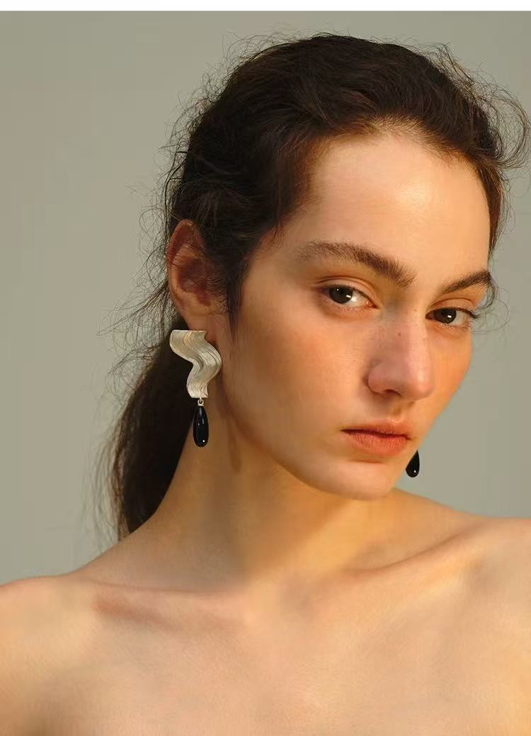 Wave Ripple Agate Drop Earrings - floysun