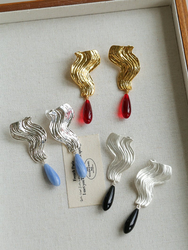 Wave Ripple Agate Drop Earrings - floysun