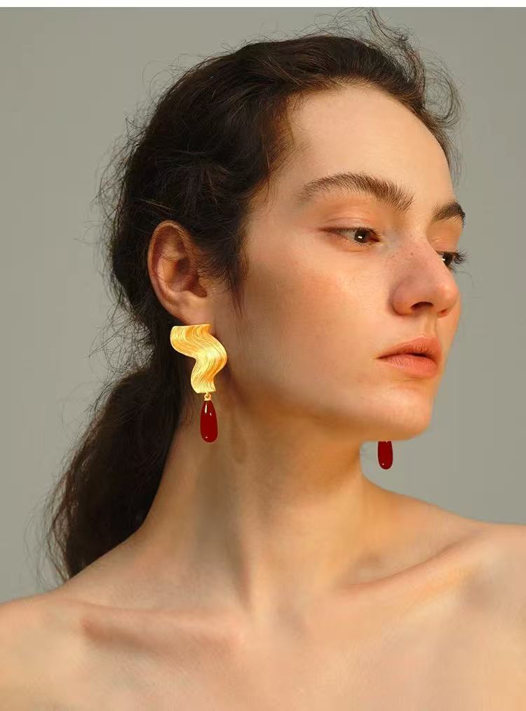 Wave Ripple Agate Drop Earrings - floysun