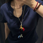 Whimsical Pony Charm Necklace – Adjustable Woven Cord with Glass Bead Tail - floysun