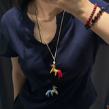 Whimsical Pony Charm Necklace – Adjustable Woven Cord with Glass Bead Tail - floysun