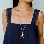 Whimsical Pony Charm Necklace – Adjustable Woven Cord with Glass Bead Tail - floysun