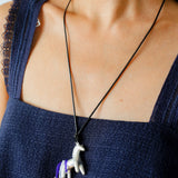 Whimsical Pony Charm Necklace – Adjustable Woven Cord with Glass Bead Tail - floysun