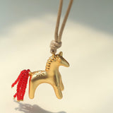 Whimsical Pony Charm Necklace – Adjustable Woven Cord with Glass Bead Tail - floysun