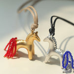 Whimsical Pony Charm Necklace – Adjustable Woven Cord with Glass Bead Tail - floysun