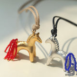 Whimsical Pony Charm Necklace – Adjustable Woven Cord with Glass Bead Tail - floysun