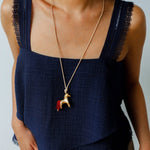 Whimsical Pony Charm Necklace – Adjustable Woven Cord with Glass Bead Tail - floysun