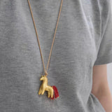 Whimsical Pony Charm Necklace – Adjustable Woven Cord with Glass Bead Tail - floysun