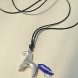 Whimsical Pony Charm Necklace – Adjustable Woven Cord with Glass Bead Tail - floysun