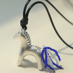 Whimsical Pony Charm Necklace – Adjustable Woven Cord with Glass Bead Tail - floysun