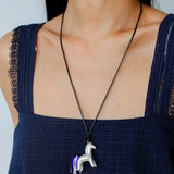 Whimsical Pony Charm Necklace – Adjustable Woven Cord with Glass Bead Tail - floysun