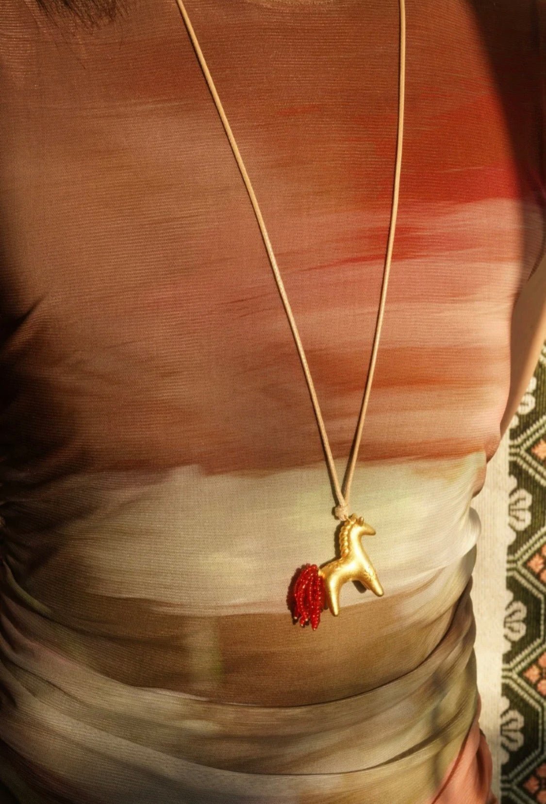 Whimsical Pony Charm Necklace – Adjustable Woven Cord with Glass Bead Tail - floysun