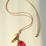 Whimsical Pony Charm Necklace – Adjustable Woven Cord with Glass Bead Tail - floysun
