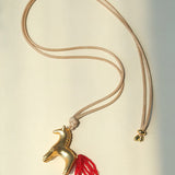 Whimsical Pony Charm Necklace – Adjustable Woven Cord with Glass Bead Tail - floysun