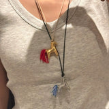 Whimsical Pony Charm Necklace – Adjustable Woven Cord with Glass Bead Tail - floysun