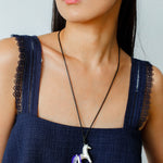 Whimsical Pony Charm Necklace – Adjustable Woven Cord with Glass Bead Tail - floysun