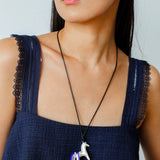 Whimsical Pony Charm Necklace – Adjustable Woven Cord with Glass Bead Tail - floysun