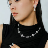 Whisper of Lace Bridal Pearl Earrings - Silver - floysun