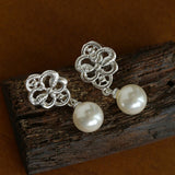 Whisper of Lace Bridal Pearl Earrings - Silver - floysun