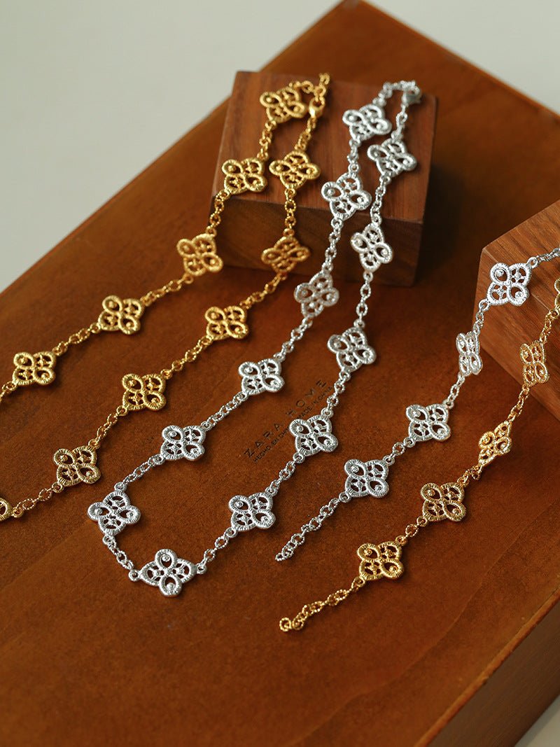 Whisper of Lace Embroidered Floral Necklace - Gold - floysun