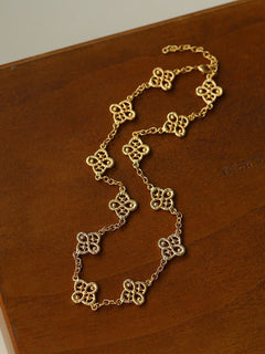 Whisper of Lace Embroidered Floral Necklace - Gold - floysun