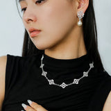 Whisper of Lace Embroidered Floral Necklace - Silver - floysun