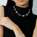 Whisper of Lace Embroidered Floral Necklace - Silver - floysun