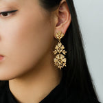 Whisper of Lace Embroidered Metal Earrings - Gold - floysun