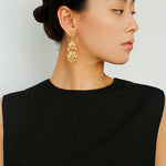 Whisper of Lace Embroidered Metal Earrings - Gold - floysun