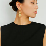 Whisper of Lace Embroidered Metal Earrings - Gold - floysun
