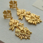 Whisper of Lace Embroidered Metal Earrings - Gold - floysun