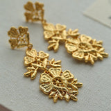 Whisper of Lace Embroidered Metal Earrings - Gold - floysun