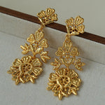 Whisper of Lace Embroidered Metal Earrings - Gold - floysun