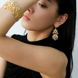 Whisper of Lace Embroidered Metal Earrings - Gold - floysun