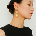 Whisper of Lace Embroidered Metal Earrings - Gold - floysun
