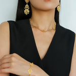 Whisper of Lace Embroidered Metal Earrings - Gold - floysun