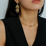 Whisper of Lace Embroidered Metal Earrings - Gold - floysun