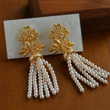 Whisper of Lace Pearl Tassel Earrings - Gold - floysun