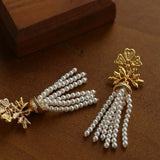 Whisper of Lace Pearl Tassel Earrings - Gold - floysun