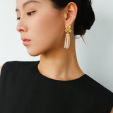 Whisper of Lace Pearl Tassel Earrings - Gold - floysun