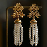 Whisper of Lace Pearl Tassel Earrings - Gold - floysun