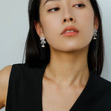 Whisper of Lace Pearl Tassel Earrings - Silver Black Onyx - floysun