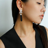 Whisper of Lace Pearl Tassel Earrings - Silver Black Onyx - floysun